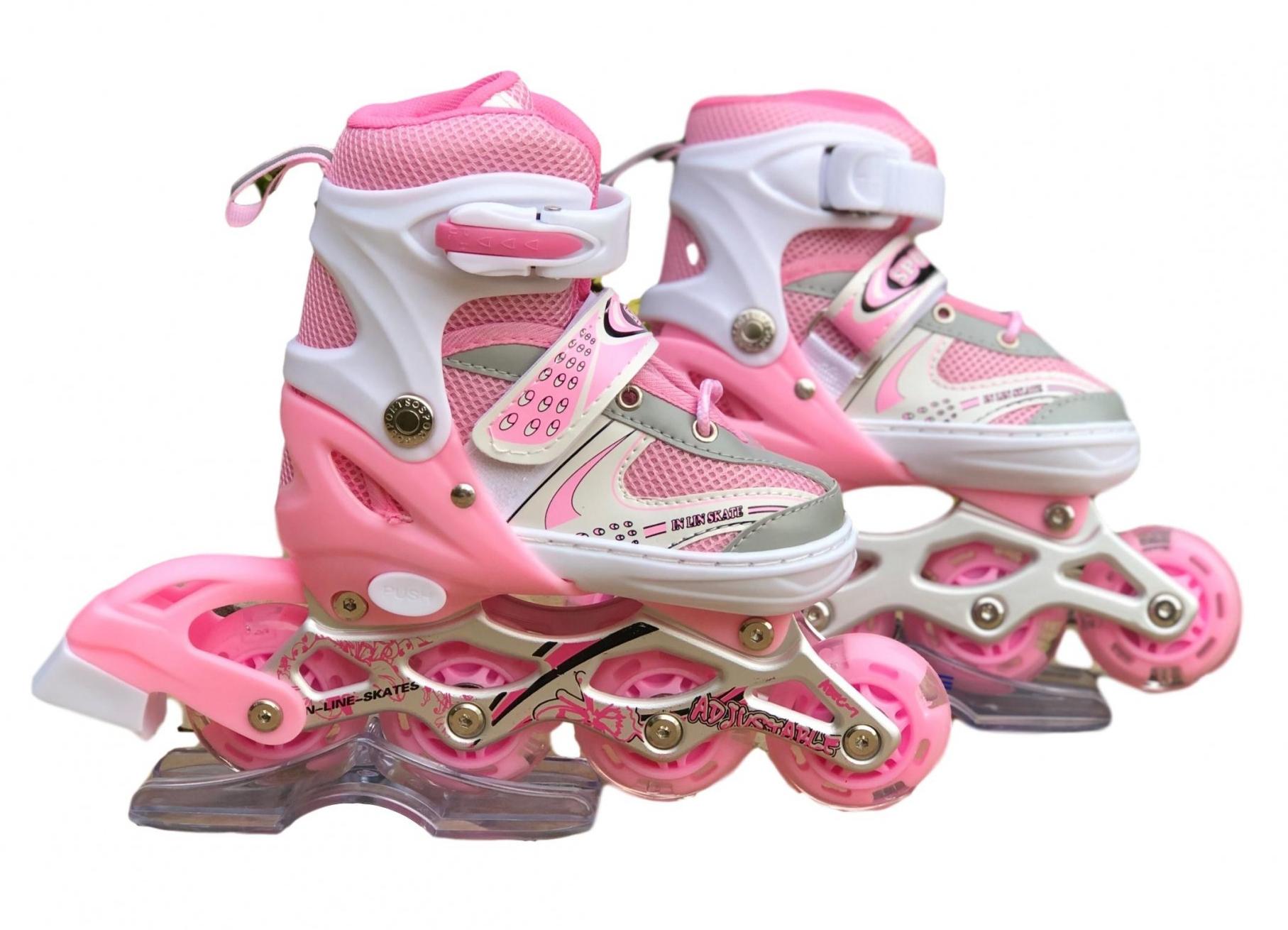 Роликовые коньки раздвижные In Lin Skate 129B р. M 34-38 с подсветкой переднего колеса Розовый (129B-12)