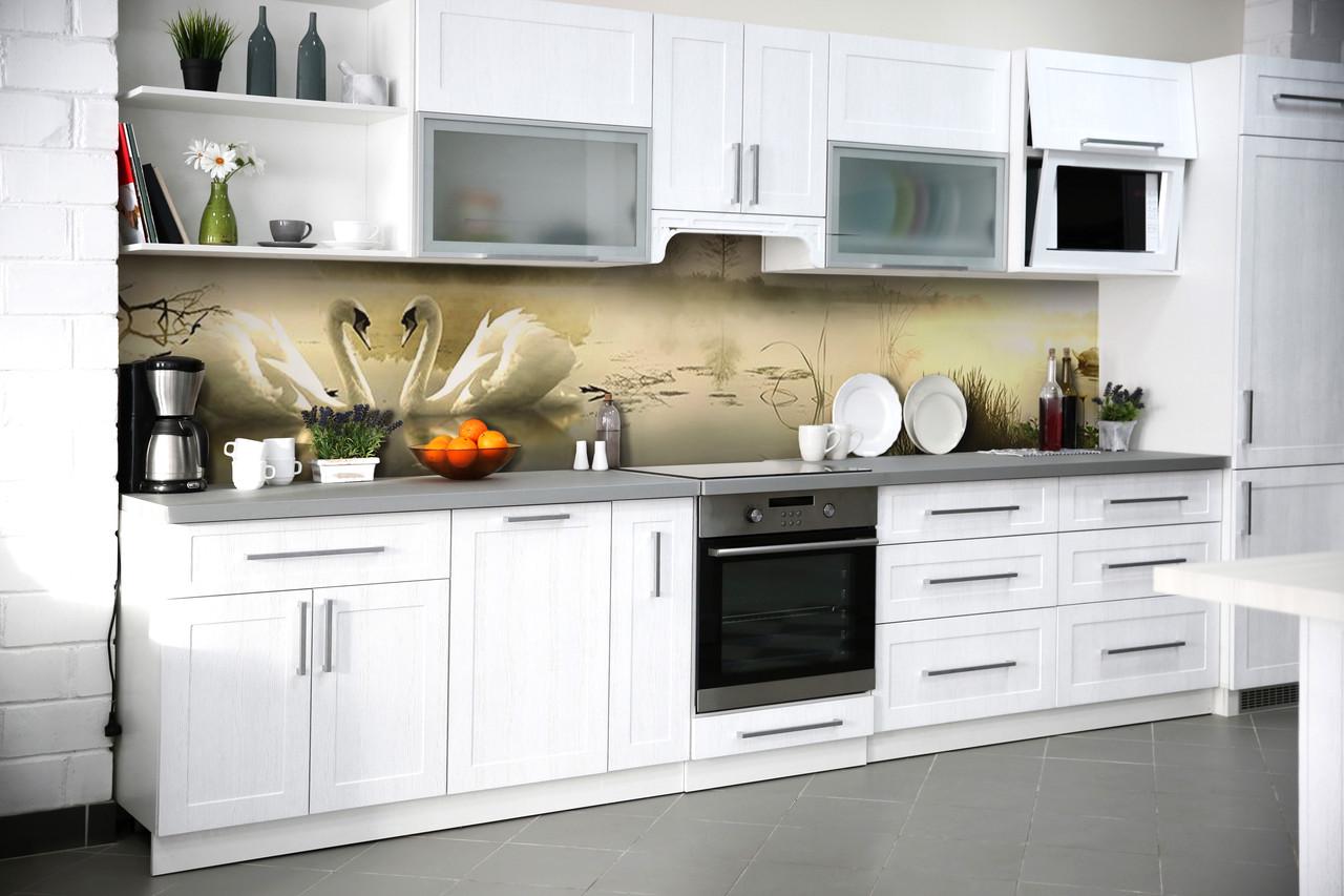 Кухонный фартук Лебеди из самоклеющейся виниловой пленки 65х250 см Бежевый