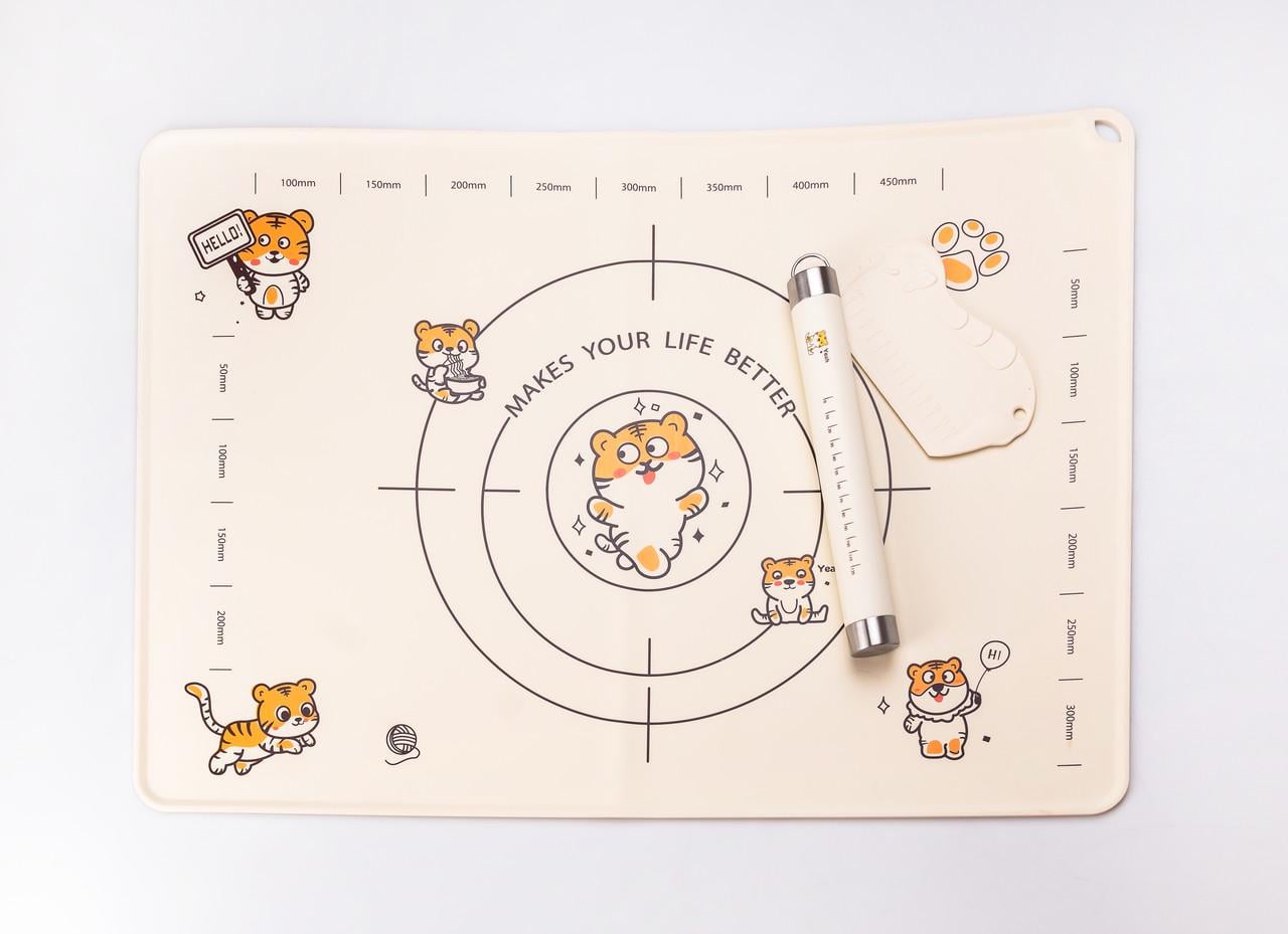 Коврик силиконовый со скалкой для раскатки теста прямоугольный с разметкой (4577)