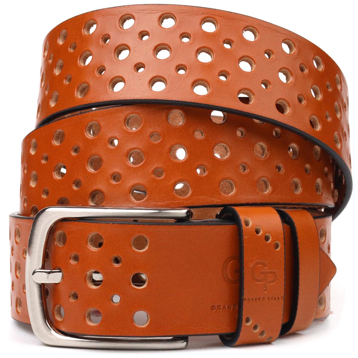 Ремень Grande Pelle Leather Belt 21474 унисекс с перфорацией из натуральной кожи Рыжий