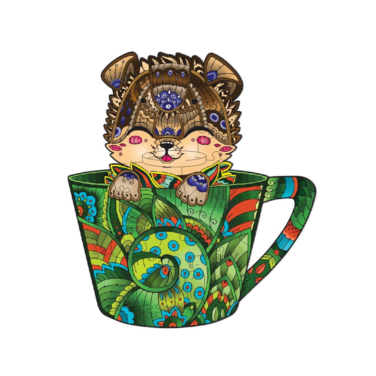 Пазл деревянный Щенок в чашке А3 (606) - фото 2