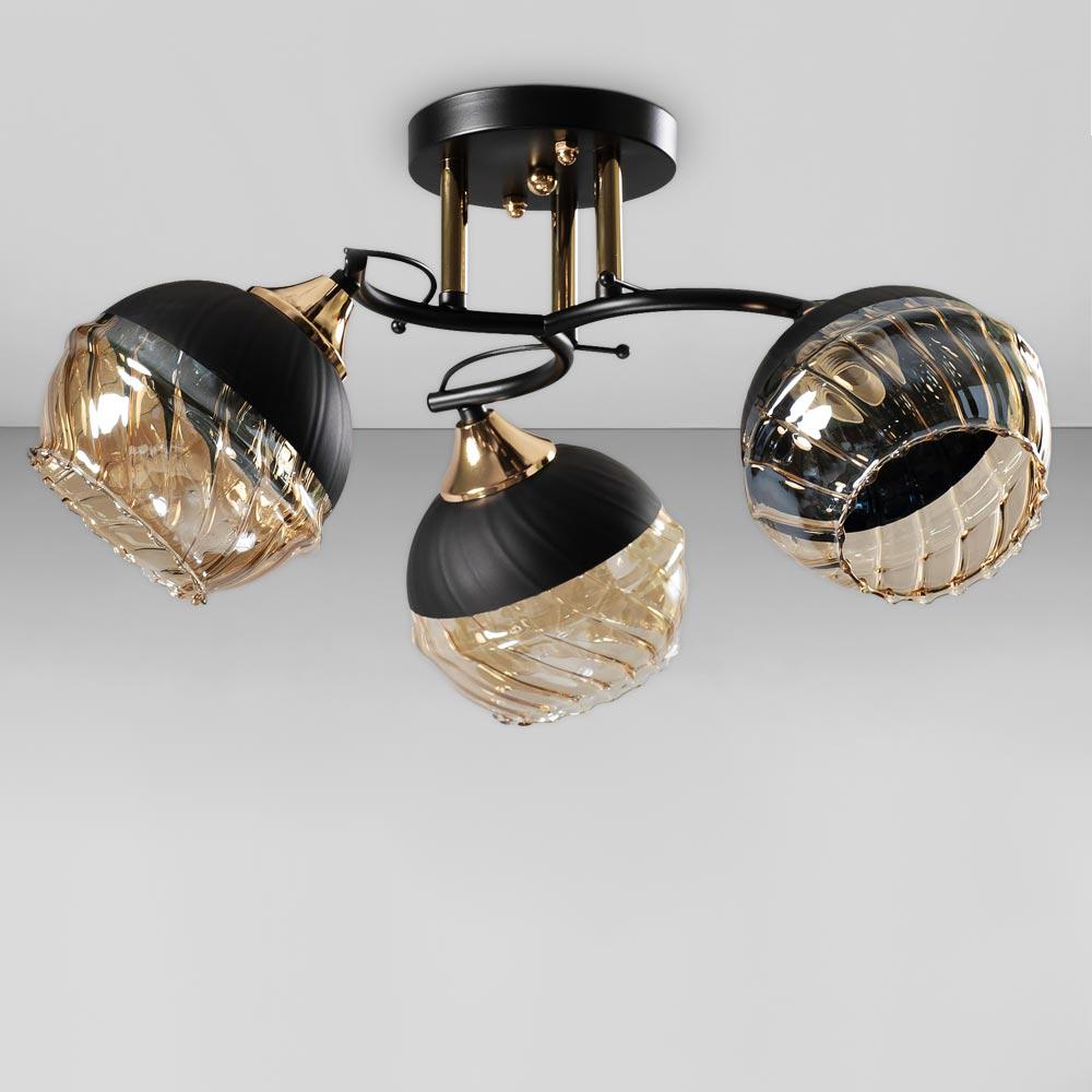 Люстра потолочная Light House SC-18741/3 BK/FG d 420х230 мм Черный/Золотой/Медовый/Черный
