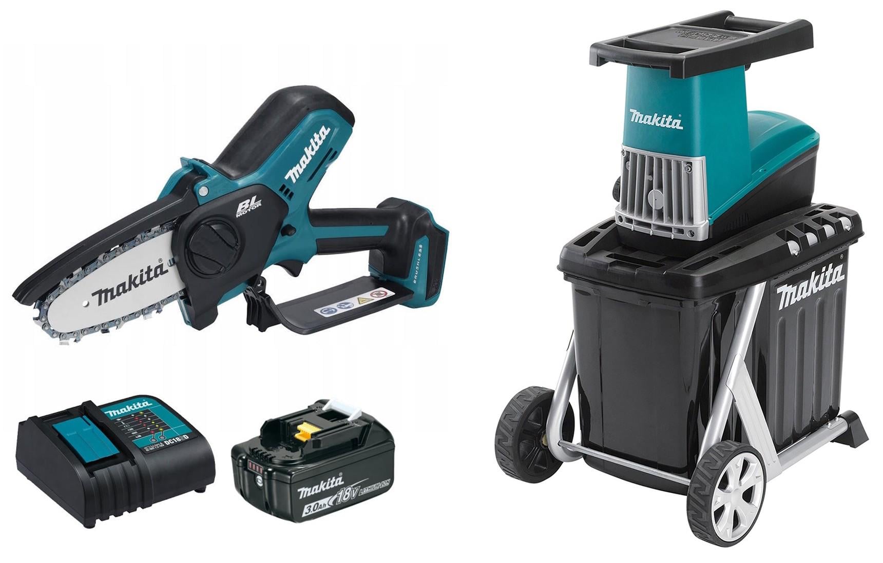 Измельчитель веток садовый Makita UD2500 и минипила аккумуляторная Makita DUC101SF