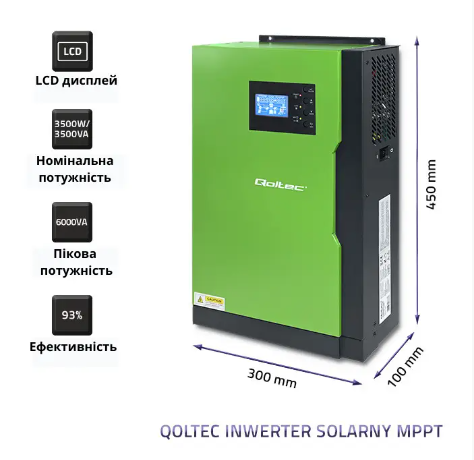 Інвертор гібридний Qoltec Solar 3,5 кВт 24 В (Q53886) - фото 2