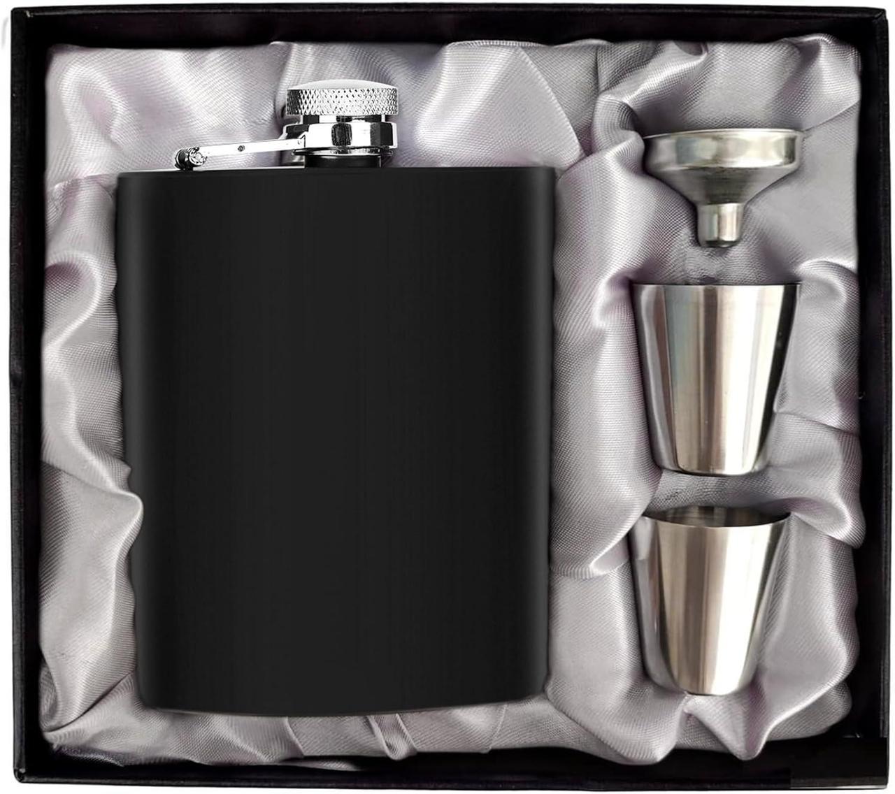 Подарунковий набір для алкоголю 4в1 фляга/стопки та лійка Чорний (Е051577)