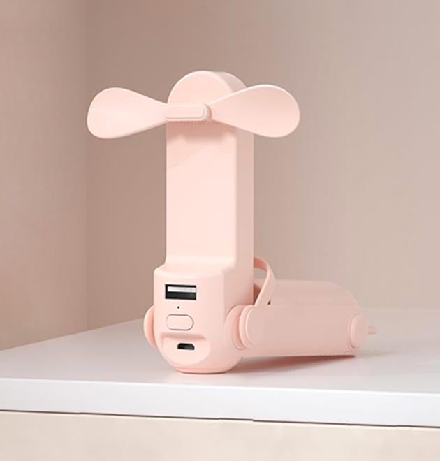 Вентилятор-ліхтарик ручний міні USB акумуляторний портативний 3в1 для дівчаток 2000 mAh Рожевий