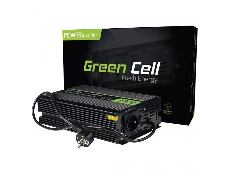 Інверторний перетворювач напруги Green Cell 12V/230V з чистою синусоїдою 300 Вт/600 ВА