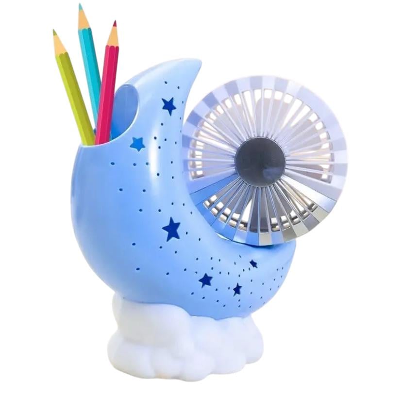 Вентилятор аккумуляторный HQ66-21 Звездное Небо с подсветкой и подставкой Голубой