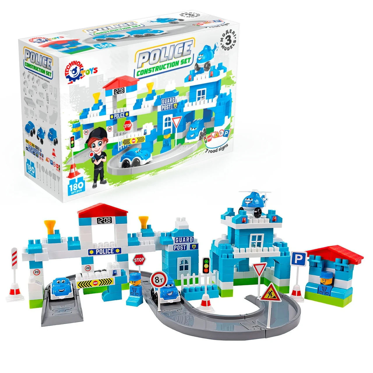 Конструктор Technok Toys 84473 отделение полиции/180 деталей/патрульная машина/минивэн/вертолет