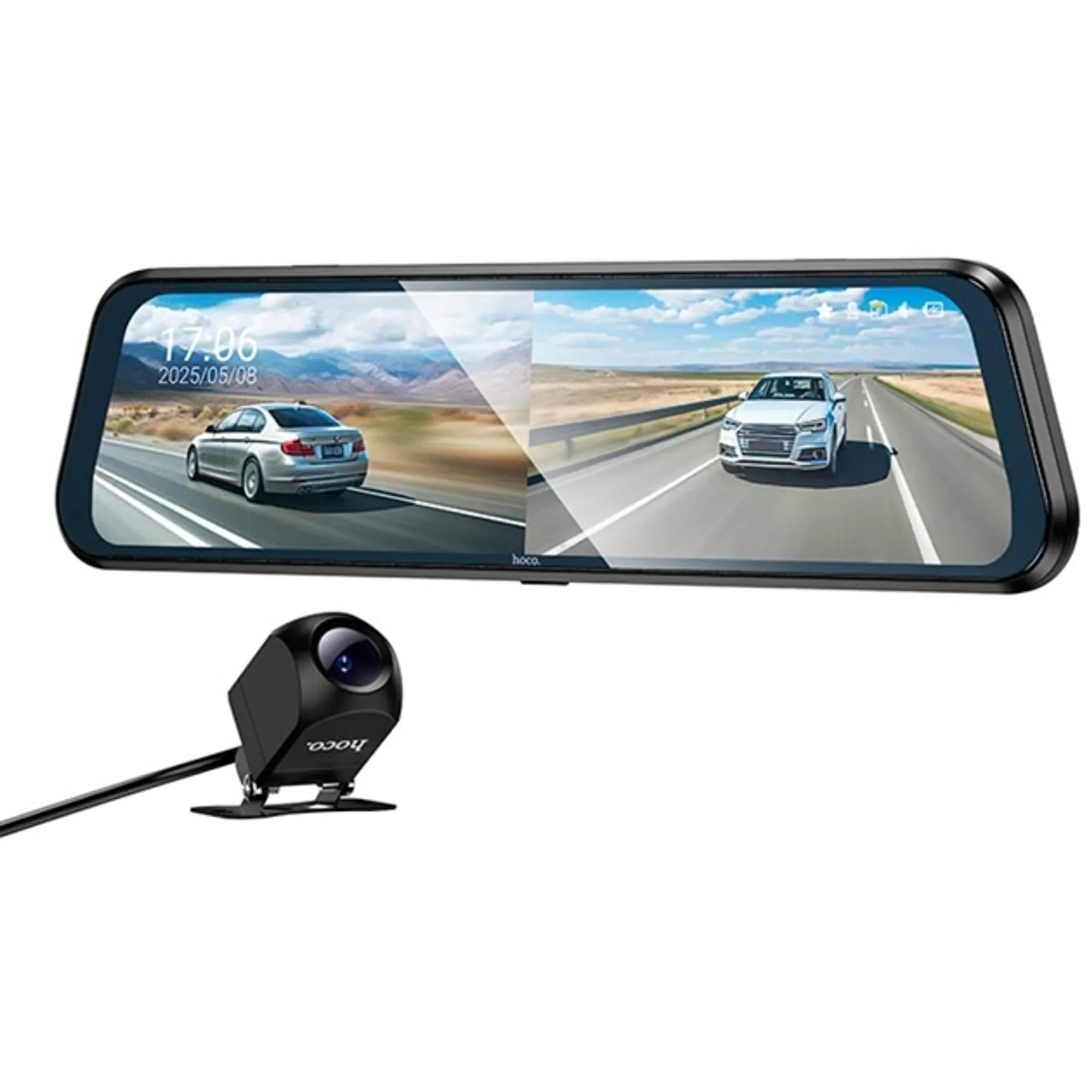 Відеореєстратор з двома камерами 9,66" Hoco DV16 RoadSafety Smart 1080P у форматі дзеркала Black