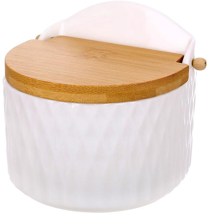 Сахарница фарфоровая Ceram Bamboo с откидной деревянной крышкой 12х11см