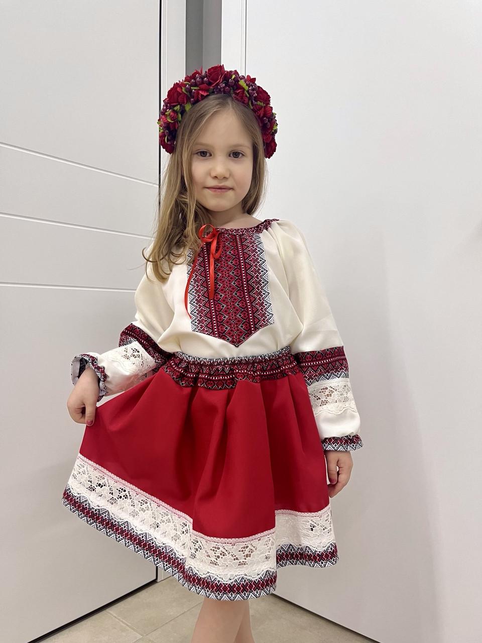 Костюм вышиванка для девочки Классический 104-110 см Молочно-красный - фото 3 Костюм вышиванка для девочки Классический 104-110 см Молочно-красный - фото 3