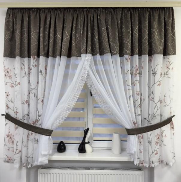 Комплект штор на кухню шифон/батист 550х180 см Белый/Мокко (465 5)