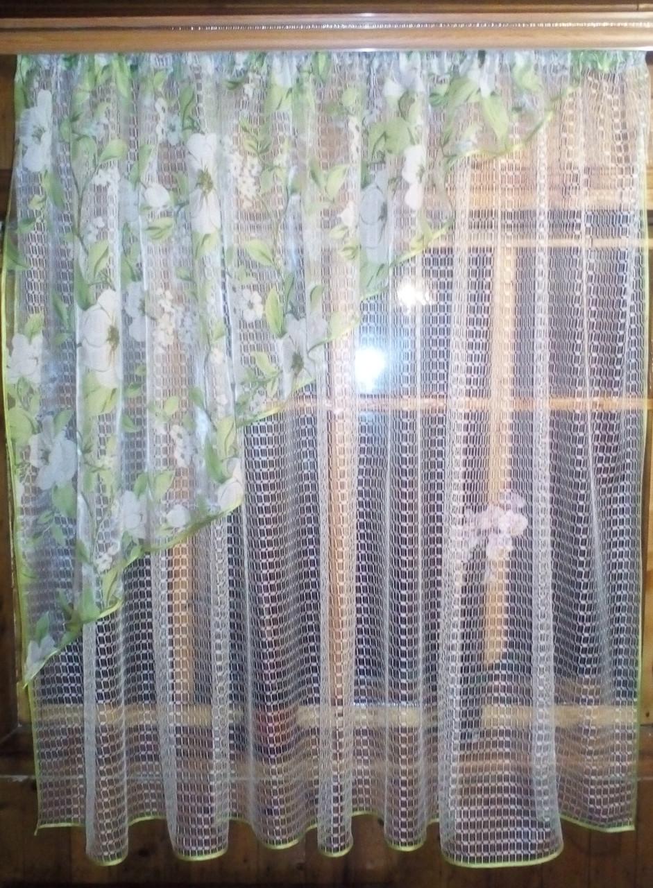 Занавеска короткая Фаинам левая Молочный/Яблочный