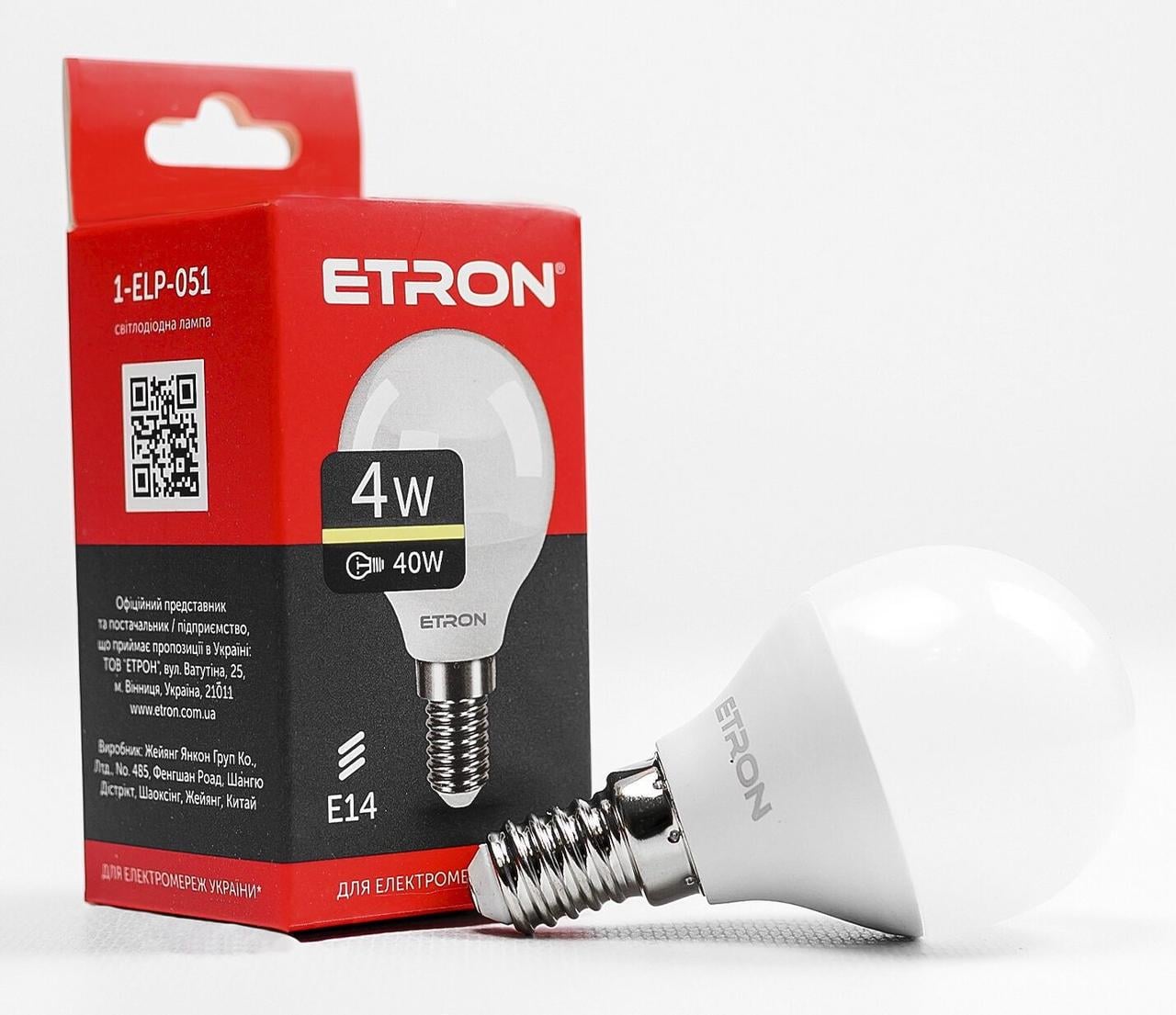 Світлодіодна лампа ETRON 4W G45 3000K 220V E14 Теплий білий (1-ELP-051)