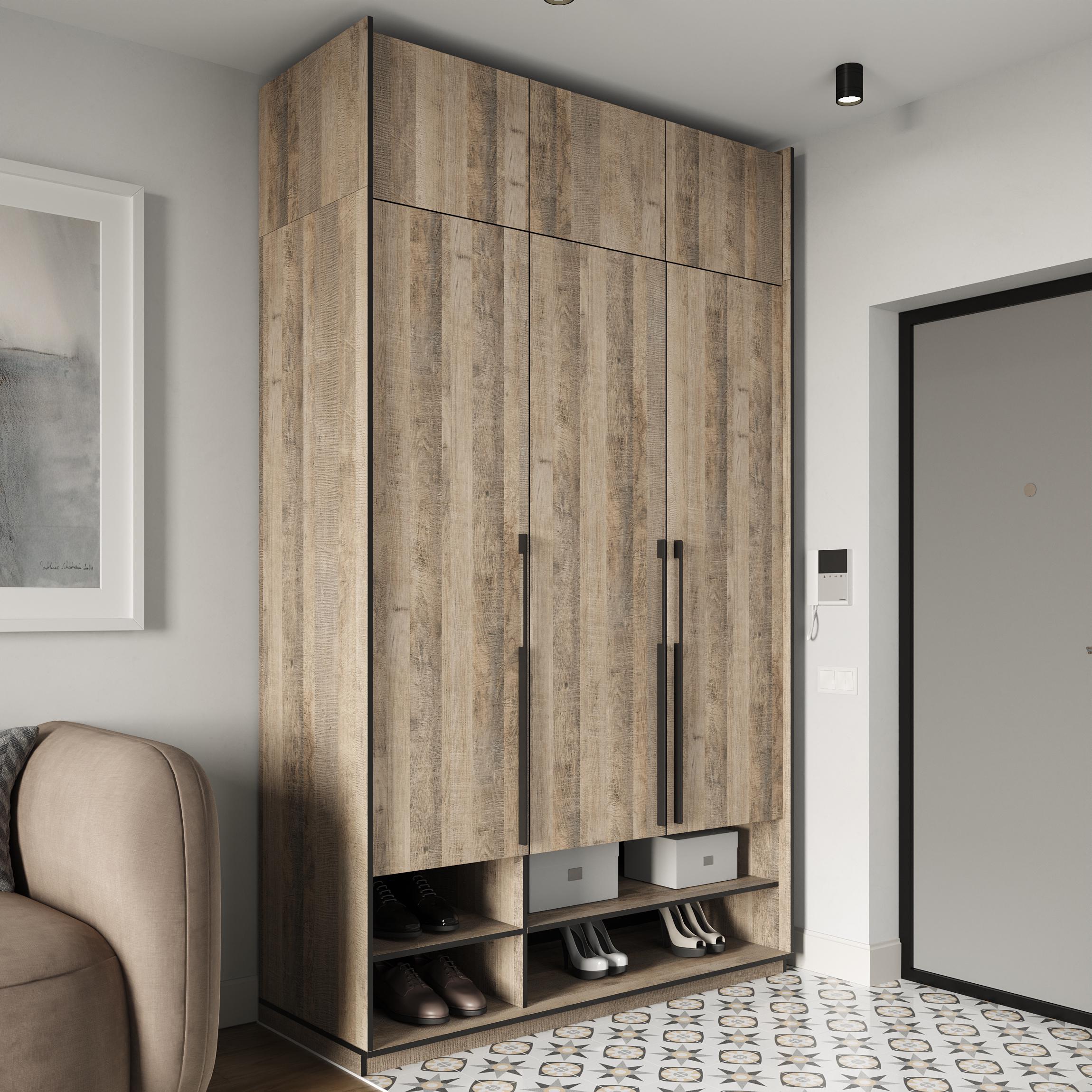 Шафа в передпокій розпашна тридверна зі штангою для одягу та антресолью 1485х2500х570 мм Дуб гранж (mr-6a-gr)
