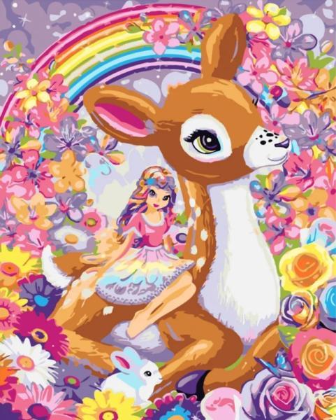 Картина по номерам Strateg Животные Сказочная фея вместе с оленем 30х40 см в термопакете (SS-6432-mt)