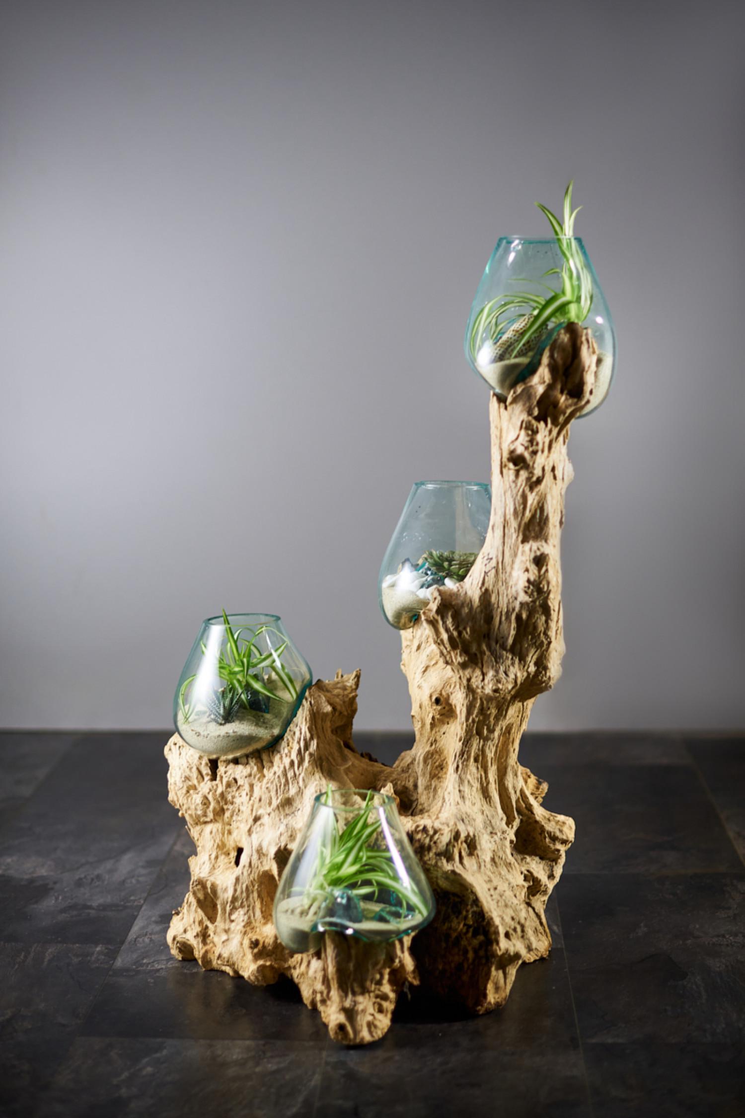 Ваза для підлоги на корені дерева тик 4 колби (AN-63)