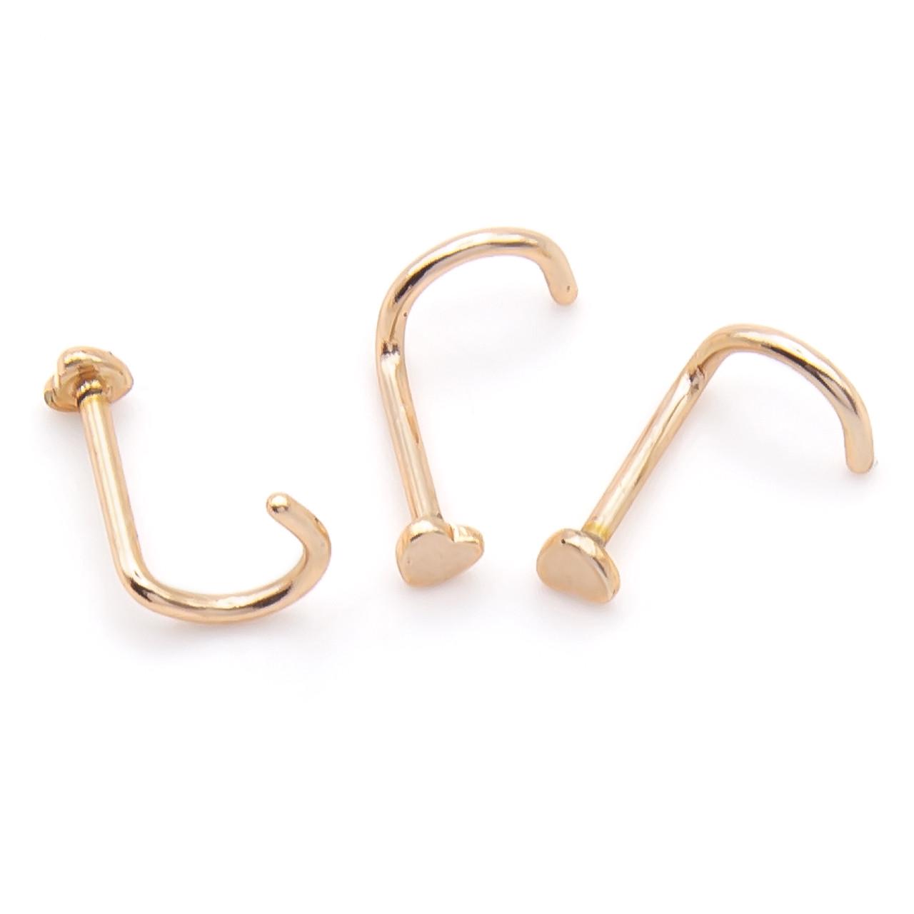 Серьга для пирсинга Нострил сердце из нержавеющей стали 2,5х7х0,8 мм 1 шт. Розовое золото (ПС7008н88)