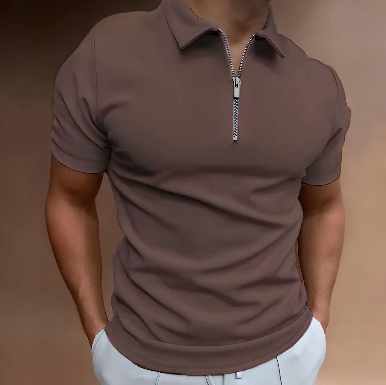 Футболка поло мужская на молнии с воротником летняя XXL Коричневый