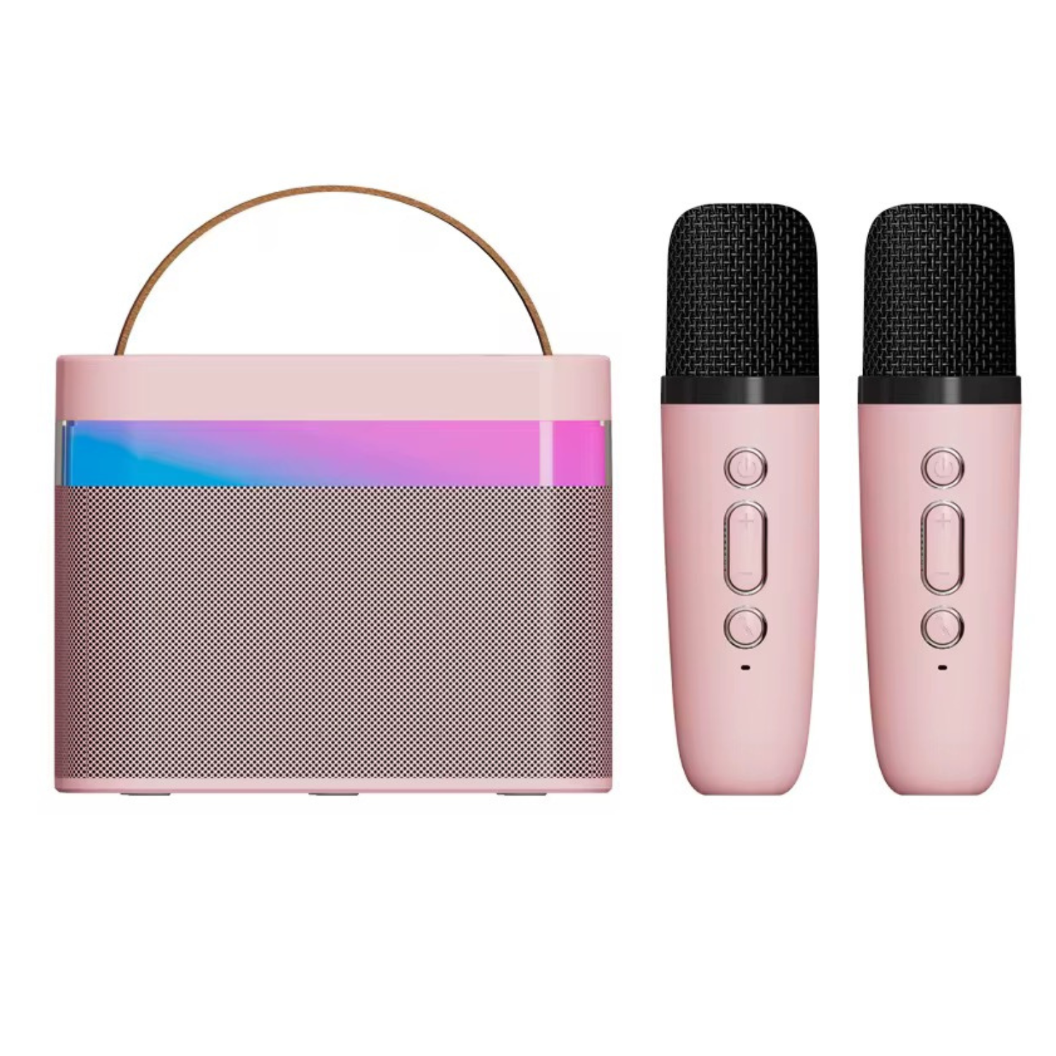 Караоке система детская K13 Bluetooth портативная беспроводная колонка/2 микрофона/LED подсветка/функция смены голоса Розовый (28783176)