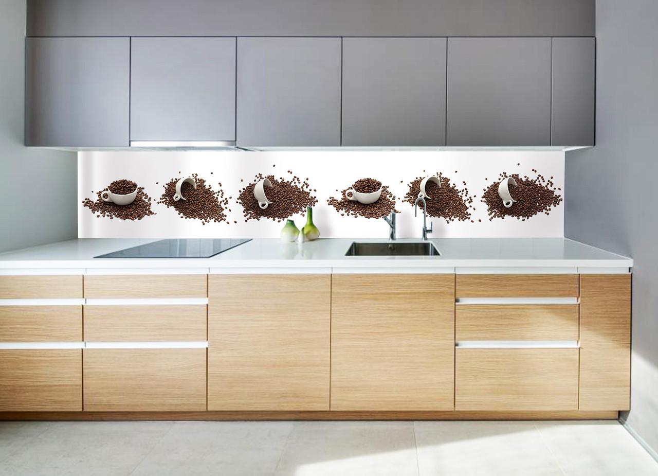 Кухонный фартук Кофейные чашки из самоклеющейся виниловой пленки 65х250 см Белый