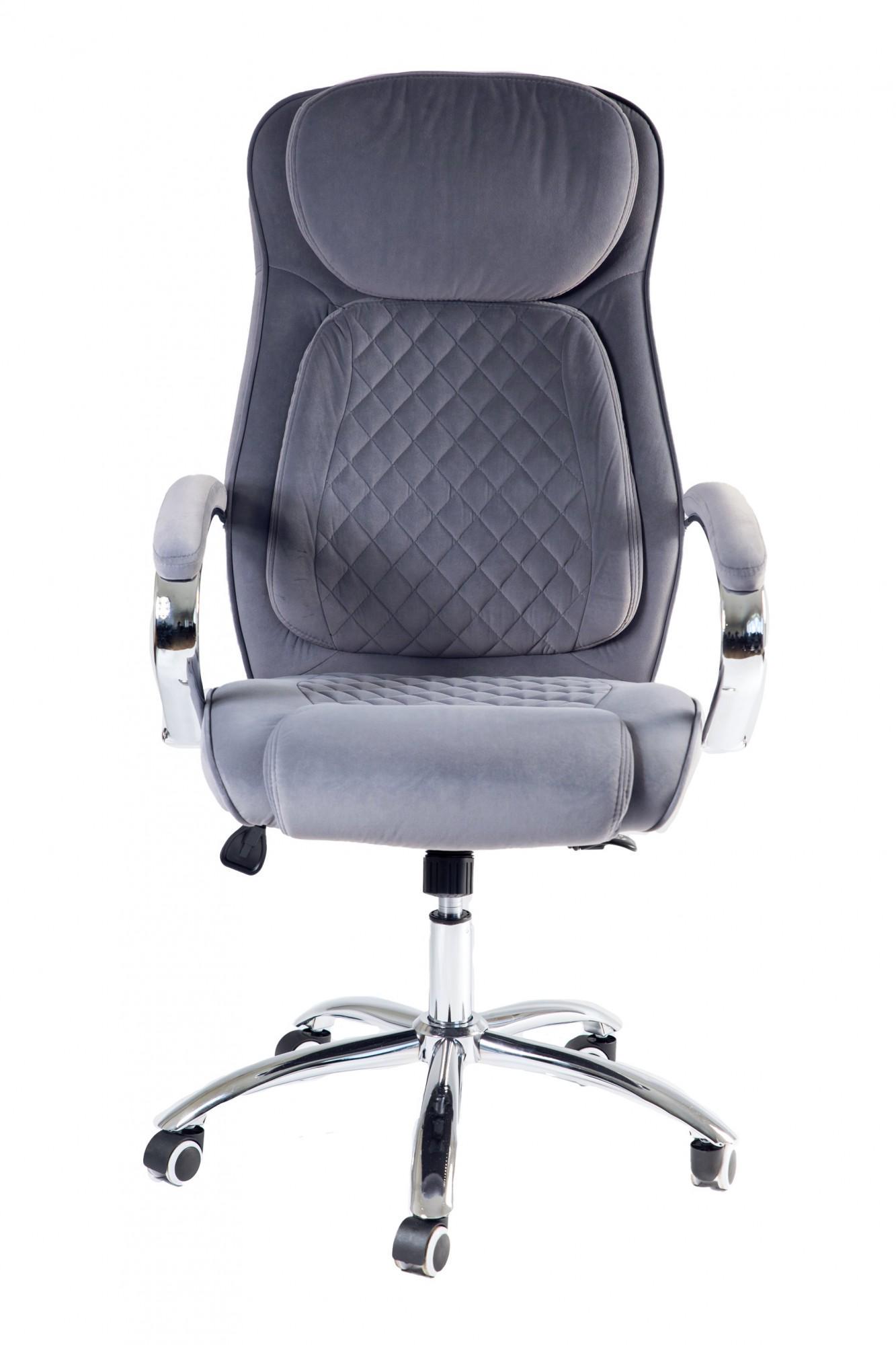 Кресло офисное компьютерное LamboDesign хром Anyfix экозамша Серый - фото 2