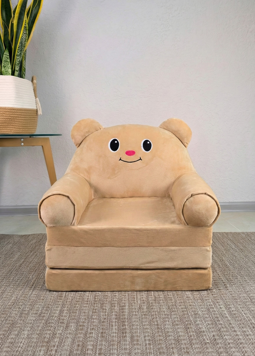 Кресло раскладное плюшевое Мишка для детей трансформер в детскую комнату 120 см Бежевый (280062)