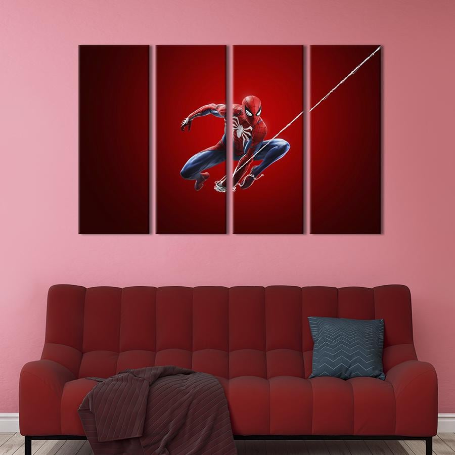 Картина модульная из 4 частей Человек-паук на красном фоне L 149x93 см (672-41)