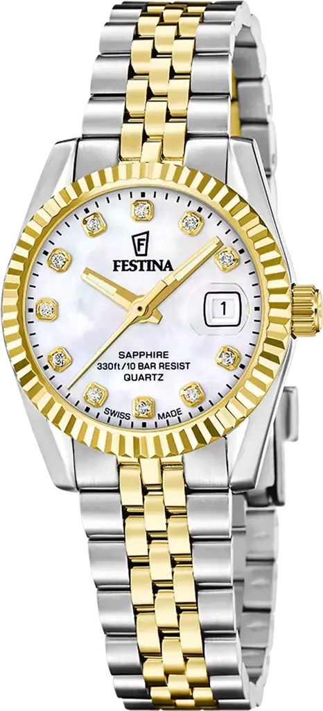 Наручные часы женские Festina F20088/1 Classic Steel Swiss Made со стальным корпусом/сапфировым стеклом WR 100 м и перламутровым циферблатом Наручные часы женские Festina F20088/1 Classic Steel Swiss Made со стальным корпусом/сапфировым стеклом WR 100 м и перламутровым циферблатом