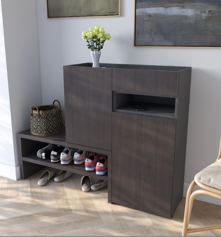 Тумба для взуття в передпокій Moreli RS-4 з ящиком та полицями 1350х1017х400 мм Антрацитовий/Венге темний (rs-4-ant-wen)