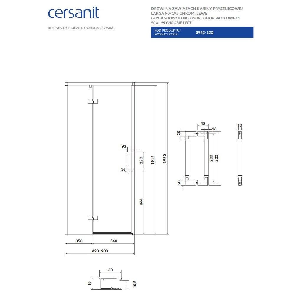 Душові двері у нішу Cersanit Larga L S932-120 90x195 см профиль Хром (247175) - фото 3 Душові двері у нішу Cersanit Larga L S932-120 90x195 см профиль Хром (247175) - фото 3