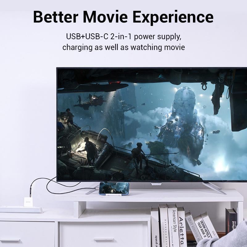 Кабель Vention Type-C-HDMI 4K 60Hz з Додатковим живленням Type-C + USB Thunderbolt 3 UHD USB-C HDCP 2.2 1,5 м Чорний (CGXBG) - фото 3