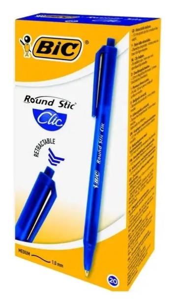 Письмова ручка BIC Round Stic Clic 20 шт. Синій (2838743712)