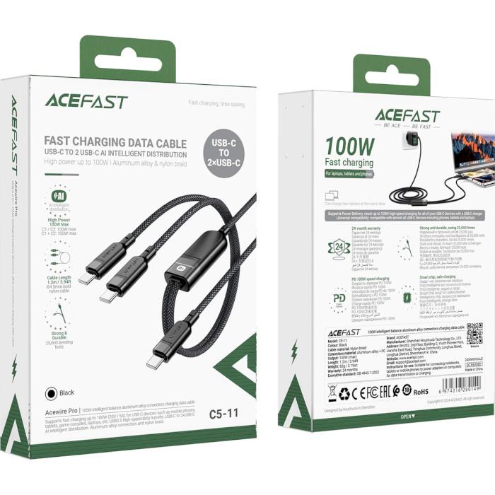 Кабель Acefast C5-11 USB 2.0 USB-C 2в1 0,8/0,4 м 100W 5A Black (6974316280149) - фото 6