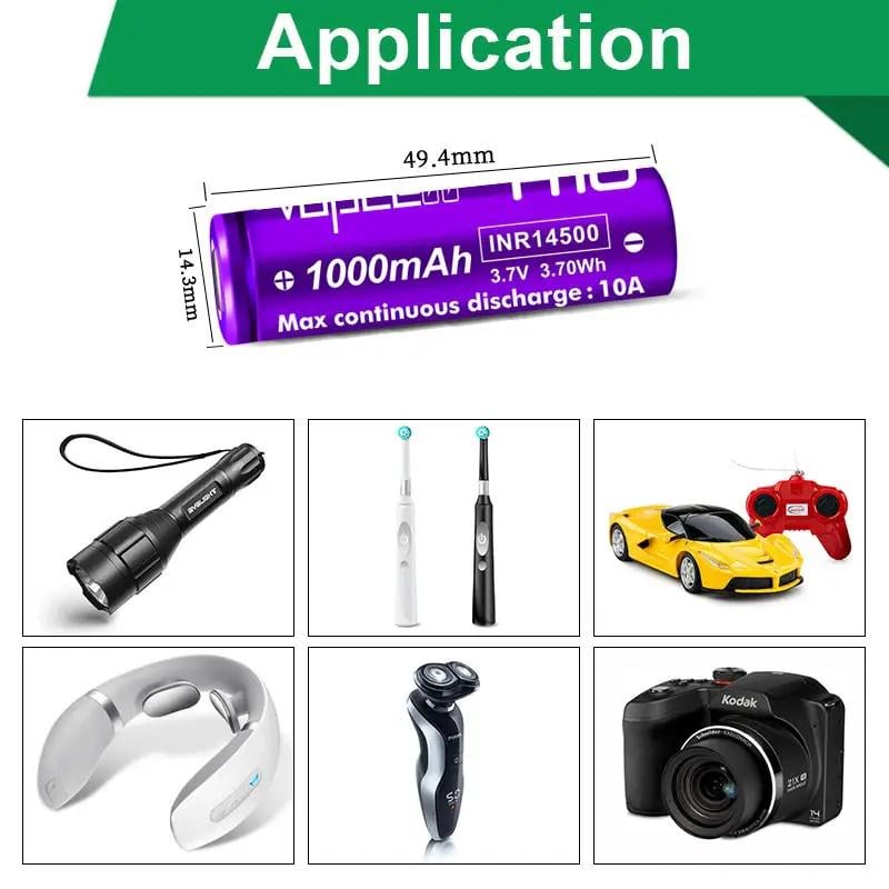 Аккумулятор с контактом Vapcell 14500 3,7 V 1000 mAh 10 A Li-ion 14,3х49,4 мм (14500H10) - фото 2