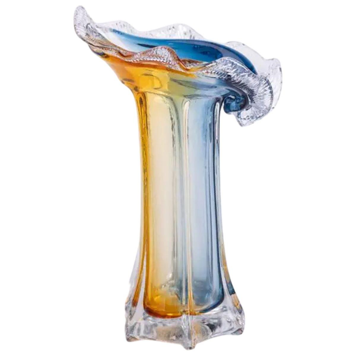 Ваза стеклянная фигурная для цветов Light House 29 см Желто-синий (LG-20195)