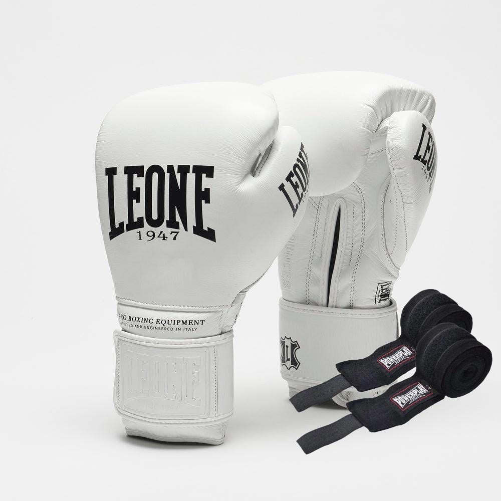 Боксерские перчатки Leone GN111 THE GREATEST 10 унций бинты 4 м в комплекте White (3019812494)