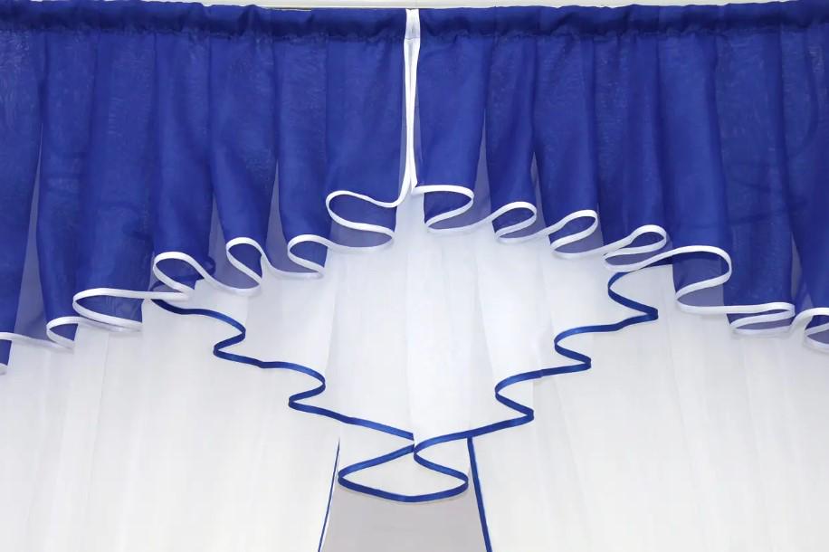 Комплект штор на кухню/балкон із ламбрекеном шифон 170х170 см Білий/Синій (103к) - фото 5 Комплект штор на кухню/балкон із ламбрекеном шифон 170х170 см Білий/Синій (103к) - фото 5