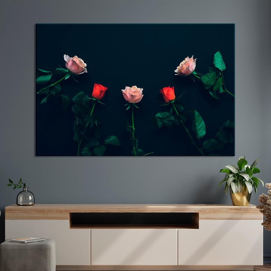 Картина цветы и растения Красные и розовые розы 120x80 см (A980-1)