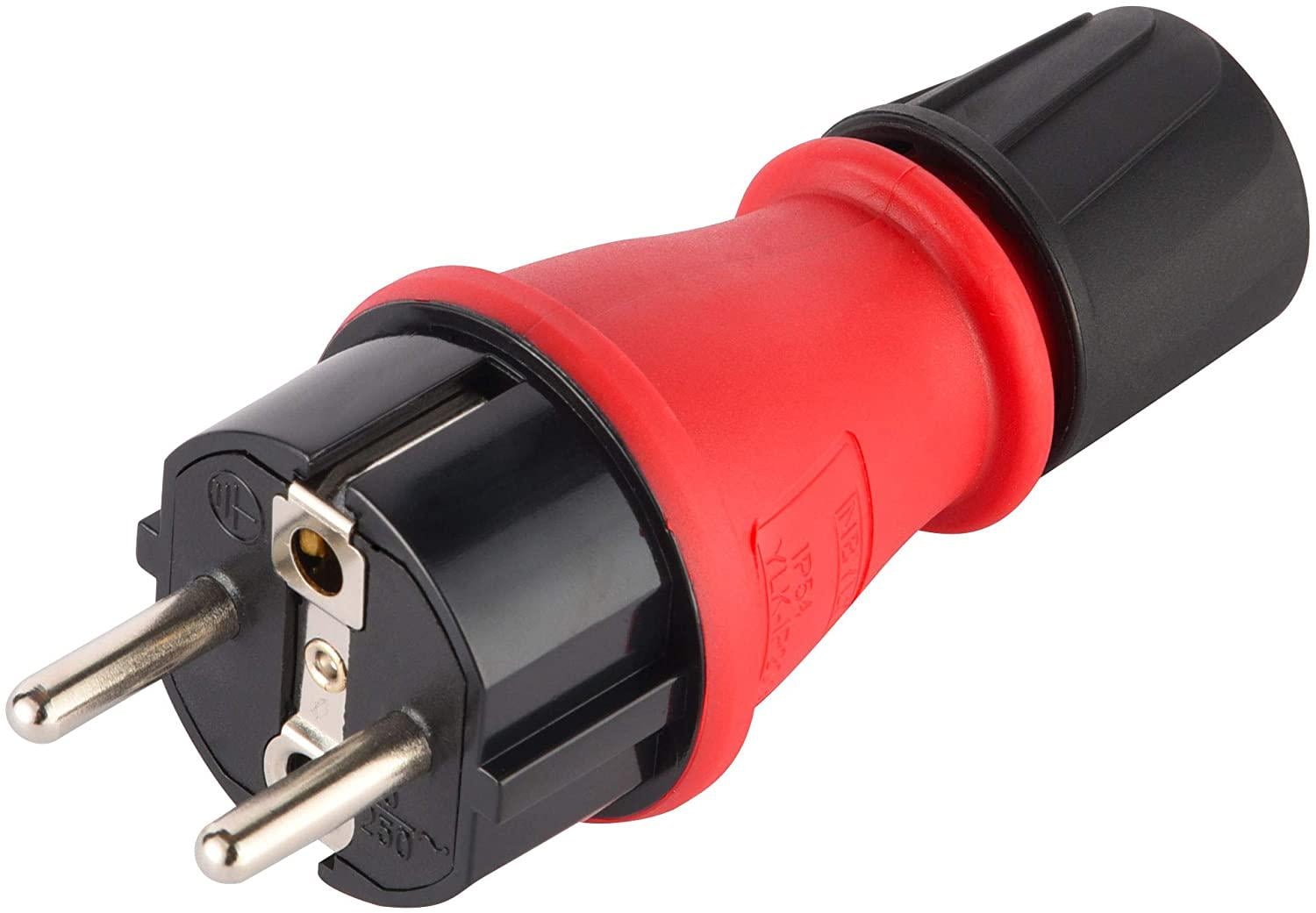 Вилка резиновая 16A/250V с заземлением Красный/Черный (55082)