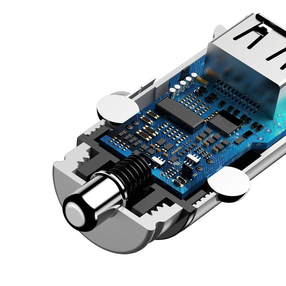 Зарядное устройство автомобильное BASEUS Square Metal QC 3.0 30 W 2USB Черный (20753) - фото 4