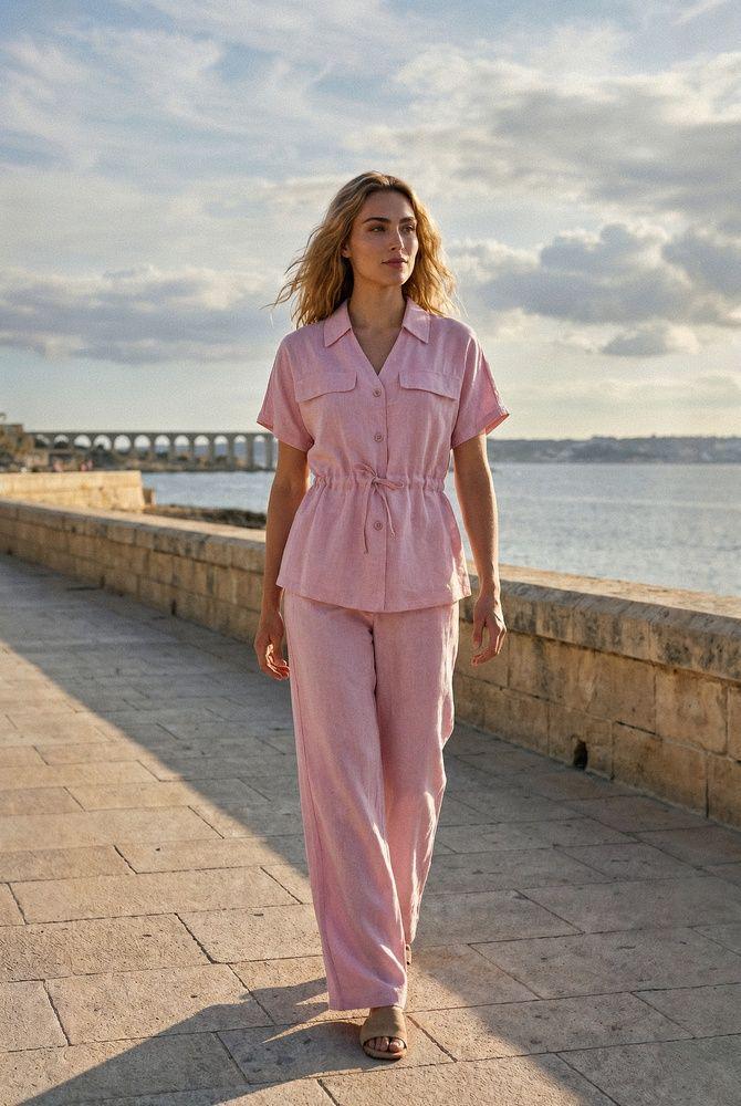 Комплект рубашка с брюками из итальянского льна Seventeen XXL/3XL Розовый (35741525)