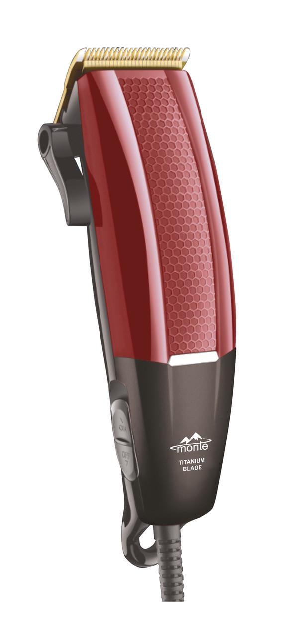 Машинка для стрижки Monte MT-5058R титановые лезвия/4 насадки 3-12 мм/от сети 18 Вт Красно-черный (33348771)