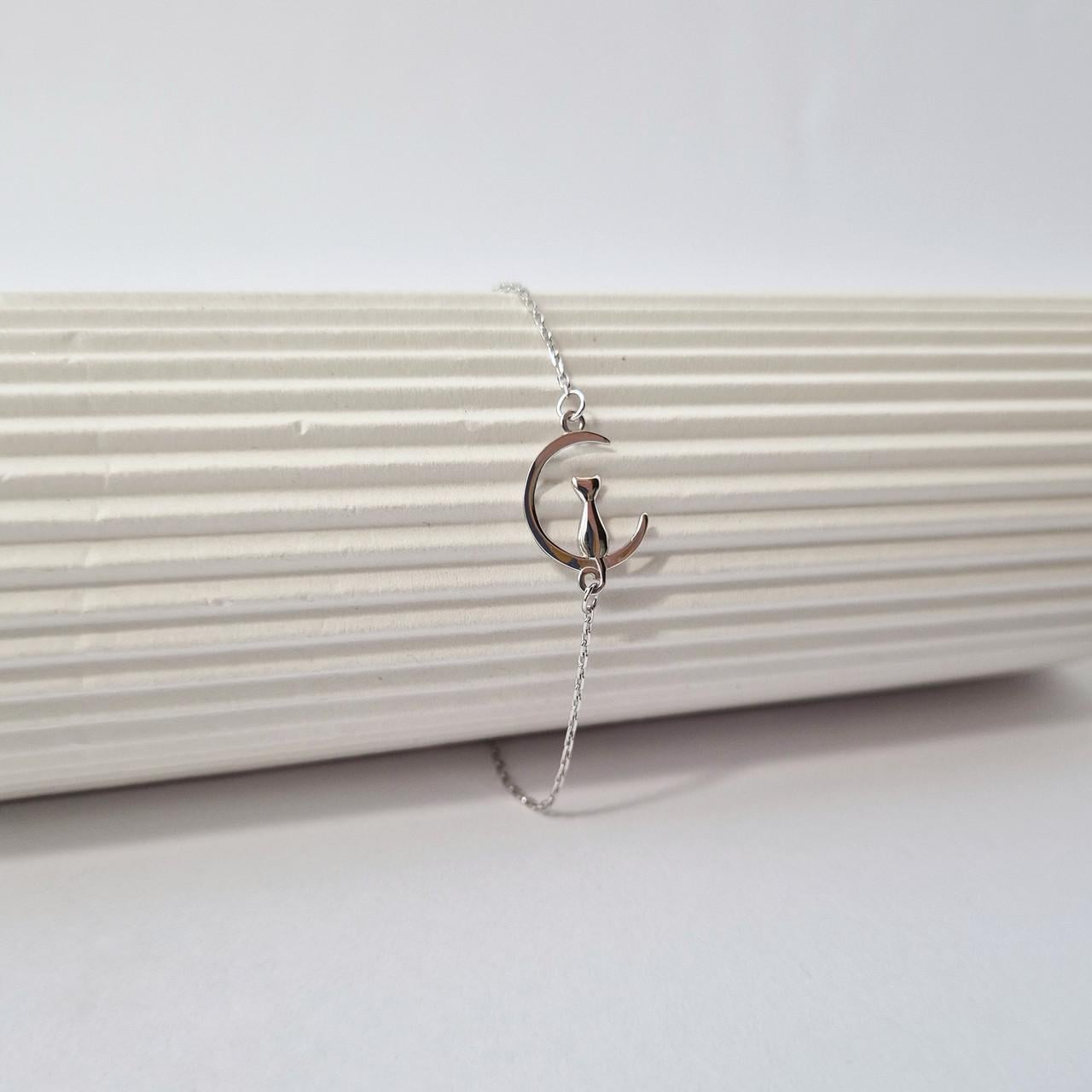 Серебряный браслет на руку без камней Кот на Луне 16-19 см серебро 925 пробы родованное 1,1 г (вс444р)