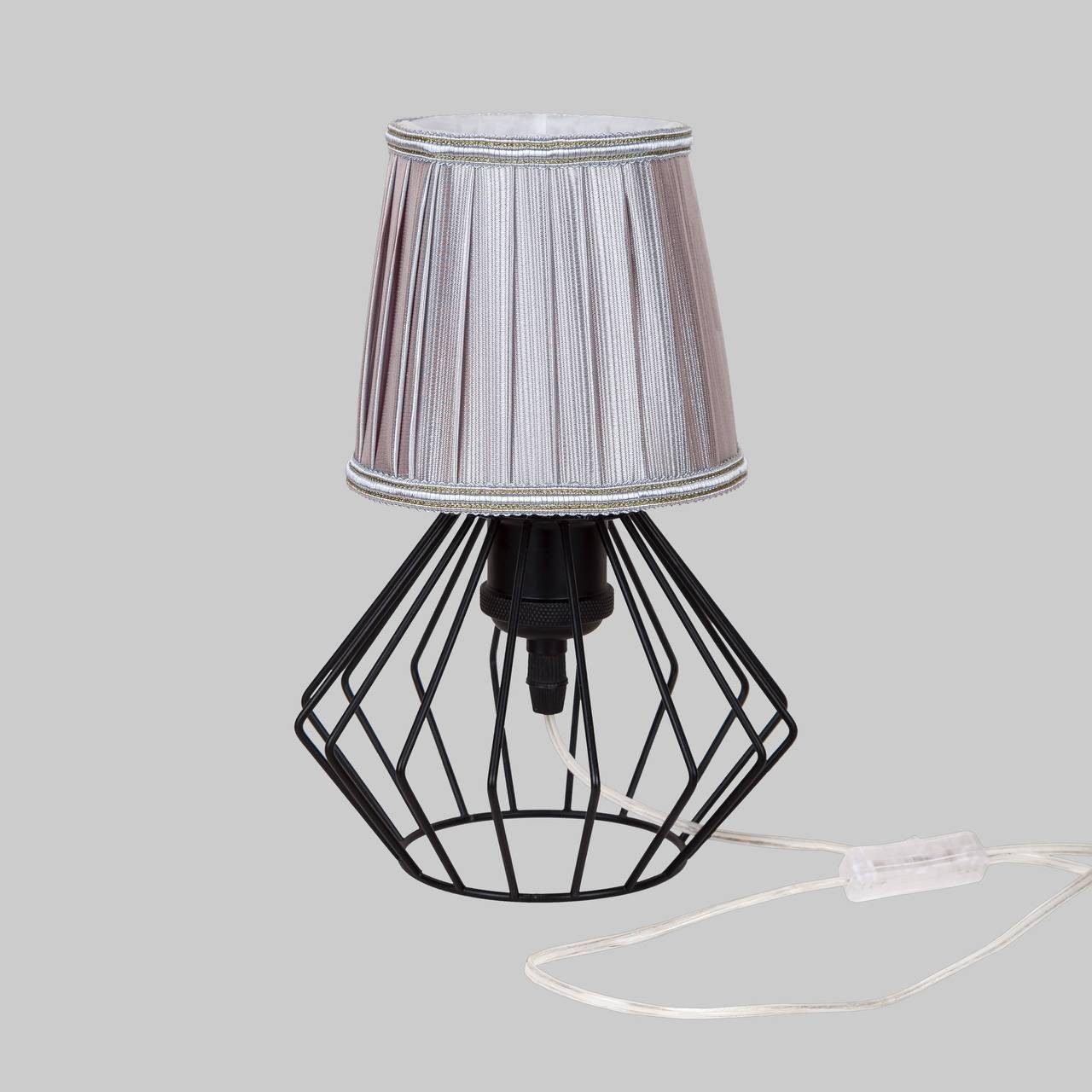 Лампа/нічник настільна зі абажуром Срібний (56-T108F03 BK+SL)