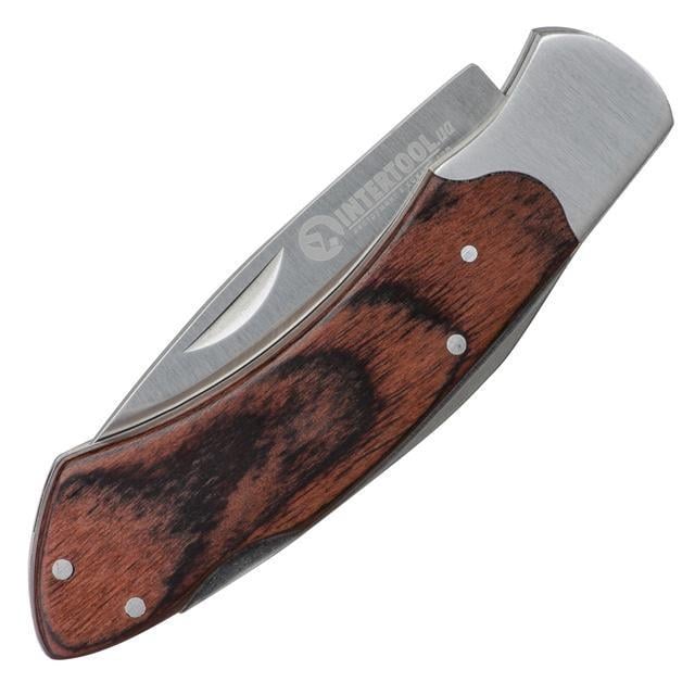 Нож складной Intertool HT-0594 ручка с деревянными вставками 181 мм. - фото 5