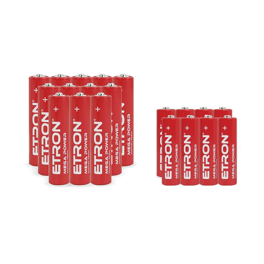 Набор щелочных батареек ETRON Alkaline AA LR6/AAA LR03 12/8 шт. (50261)