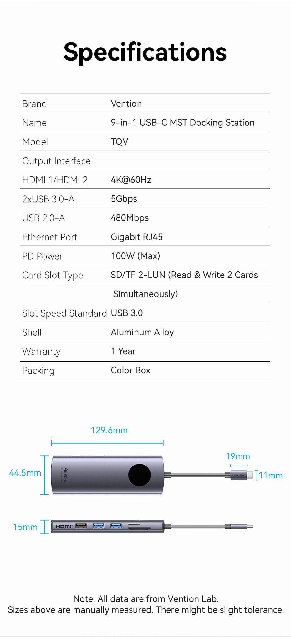 Док-станція Vention USB-C MST 2xHDMI 4K 60Hz PD 100W Gigabit Ethernet USB 3.0 SD/TF 0.15 м Сірий (TQVHB) - фото 10