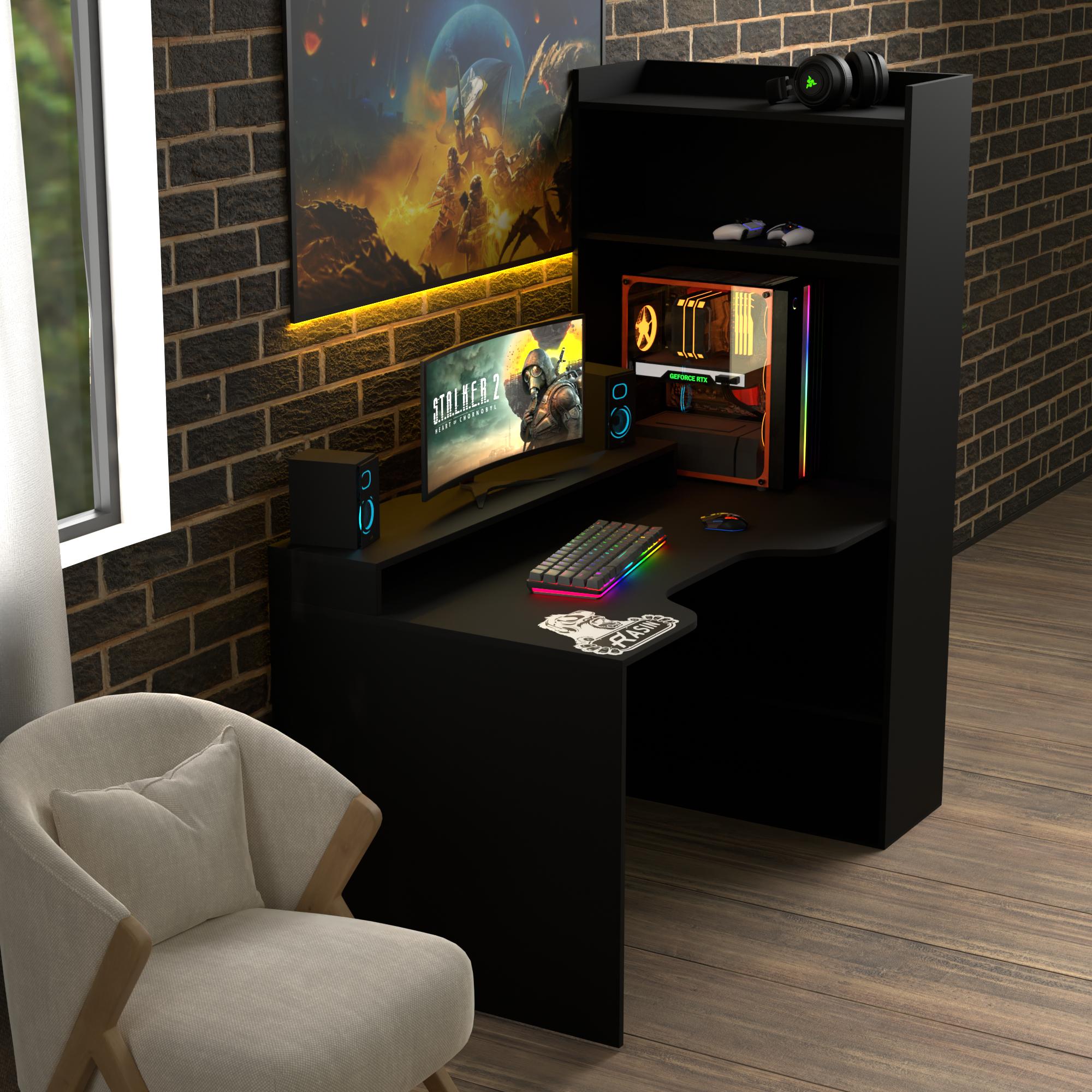 Стол геймерский эргономичный с надстройкой Zeus Rasin RS-31 из ЛДСП Черный (RS-31) - фото 3